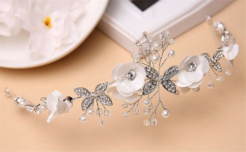 Women White Butterfly Crystal Leaf Party Hair Head Band Headband headpiece Tiara