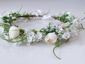 Women White Flower Girls Greenery Halo Garden Party Hair Headband Crown Garland