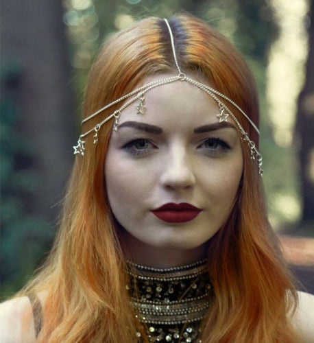 Women BOHO Gold Star Halo wedding Party Hair chain head band Headband headpiece