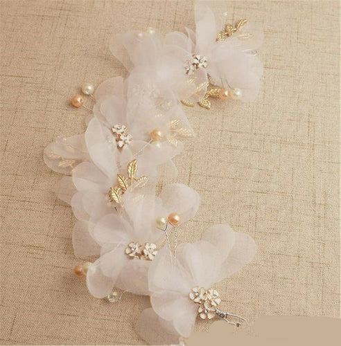 Women White Flower Pearl Golden leaf Party Hair Head band Headband Fascinator