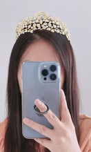 Women Forest Queen Prom Royal Gold Leaf Crystal High Hair Headband Tiara Crown