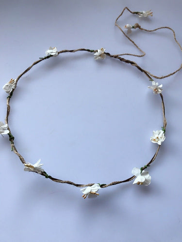 Women small White Flower Linen String Fairy Hair Headband crown Prop Garland