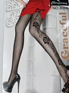 Women Gothic Black Sexy Side Rose Fishnet Net Pantyhose Line Stockings Tights