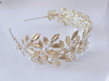 Women Light Gold Color boho Leaf Pearl Elf Party Hair Headband Crown Tiara Hoop