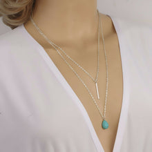Women Lady Bohemia Silver color turquoise 2 Layer fine Bar Simple Long Necklace