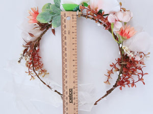 Women Beige Pink flower Girl Bride wedding Party hair Headband Garland Tiara