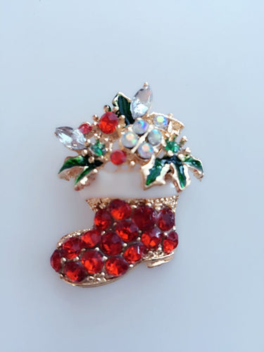 Women Mum Red Boots Shoes Crystal Rhinestone Christmas Xmas Brooch Pin Gift her