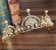 Women Bride Mermaid Party Shell Prom Hair Head Crystal Pearl Gold crown Tiara
