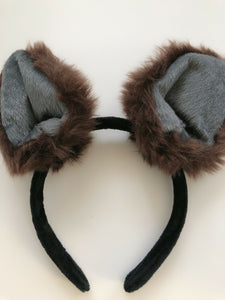 Adult Kids Brown Grey Fluffy Fur wallaby Animal Ears Party Hair Headband band