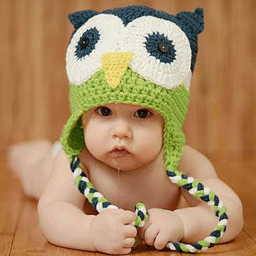 Baby Infant knitted beanie owl crochet New Born Beanie headband Hat newborn GREEN NAVY