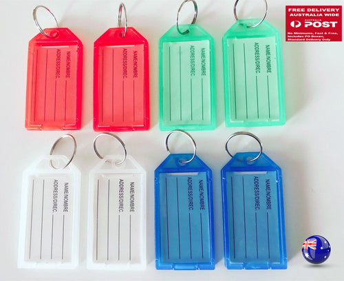 8x Light Plastic Travel Luggage School bag Name ID Badge Tag Label Key Rings AU