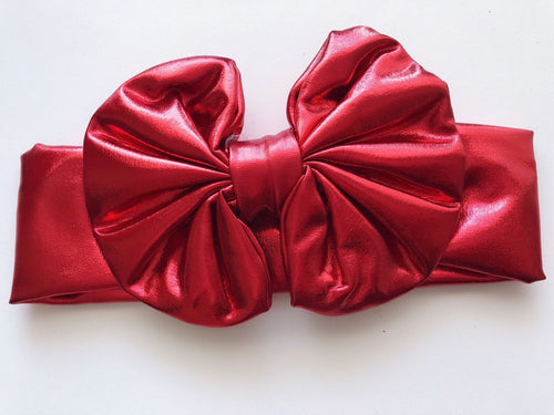 Baby Girls Metallic wet leather look Red Rock Star Bow Party Hair Head band