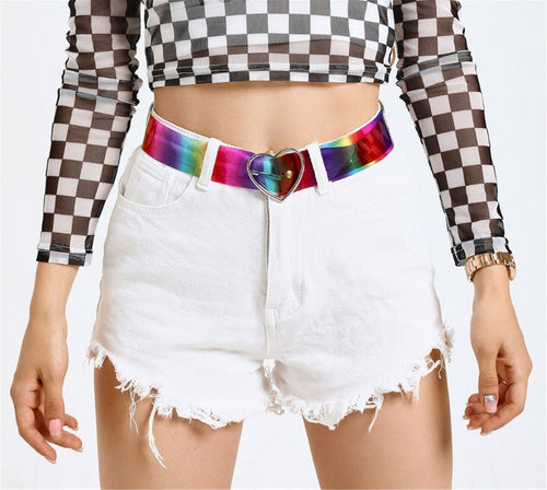 Women Girls PVC Rainbow Colorful 80' 70' Retro Neon Party Heart Buckle Belt Band