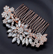 Women Rose Gold Crystal Flower Leaf Bride Hair Comb hair Jewellery Clip Pin