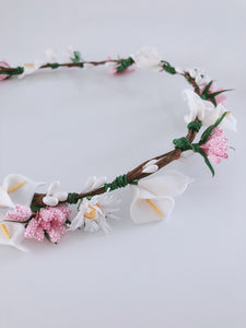 Women White Daisy Lily flower bridal Hair Headband Crown Tiara Garland Wreath