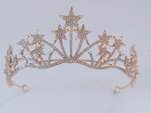 Women Stunning Star Crystal Rhinestone Rose Gold Color Party Hair Tiara Crown