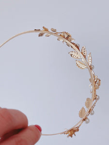Women Girl Gold Rose Pearl Leaf Party Hair Head Band Headband Hoop headpiece