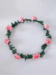 Women Peach Pink Flower Leaf Party Hair Headband Simple Tiara Crown Garland