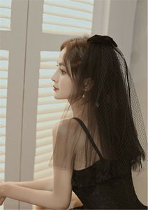 Women Girl Wedding Bride Halloween head hair Black Lace Bow Ribbon Party Veil