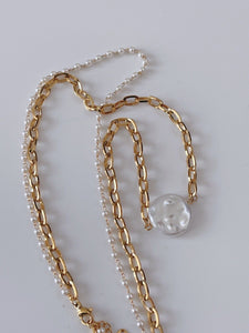 Women Chic Gold color Titanium Plated Pearl Layered Short Chain Necklace