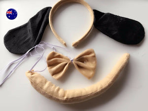 Women Kid Brown Hound Dog Costume Long Ear tail Party Hair head band Prop set - Air Diva Fashion