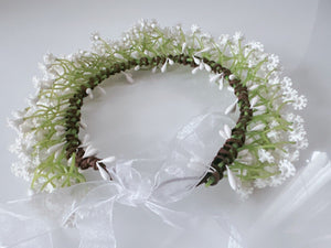 Women White little flower babys breath Hair Headband Greenery Halo Crown Garland