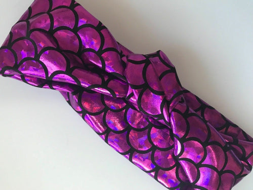 Women lady Shine Mermaid Scale Rock Star Cross Twist Hair head headband bandana Bowknot Purple mermaid headband