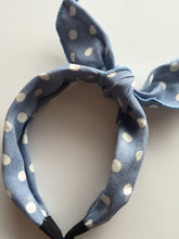 Lady Girls Kids Child Blue Denim Dots Ear Bow Party Hair Head band Headband Hoop