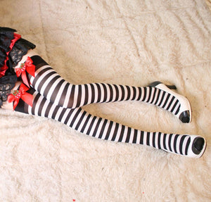 Lady Bow Stripe RAINBOW Costume Party knee thigh high Pantyhose Stockings opaque - Air Diva Fashion