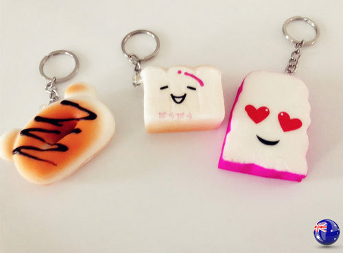3x Cute Kid Bread cakes Donuts Squishie BAKERY Keyring key bag tag holder toy