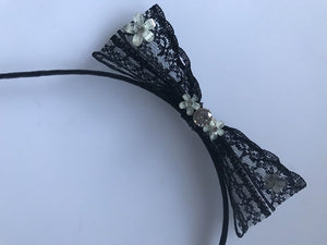 Women Girl Black Lace Cute Side Bow Party Hair Headband band Hoop Fascinator