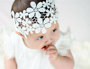 Girl Kid Baby Shower Party White Flower Crochet Lace hair band Headband Bandana
