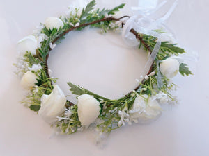 Women wedding Cream White Rose flower bride Hair Headband Crown Garland Wreath