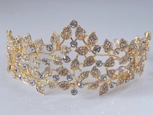 Women Forest Queen Prom Royal Gold Leaf Crystal High Hair Headband Tiara Crown