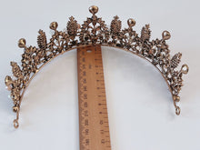 Women Bride Wedding Party Beige Crystal Rhinestone Bronze Retro Tiara Crown