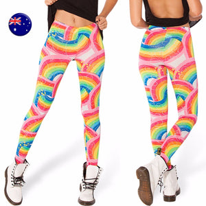 Women Lady Rainbow Colorful Costume Skinny Stretch Leggings Pants Jeggings