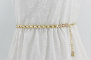 Women Lady Girls Pearl Slim Party Metallic Gold Chain Beads Dress Tassel Belt