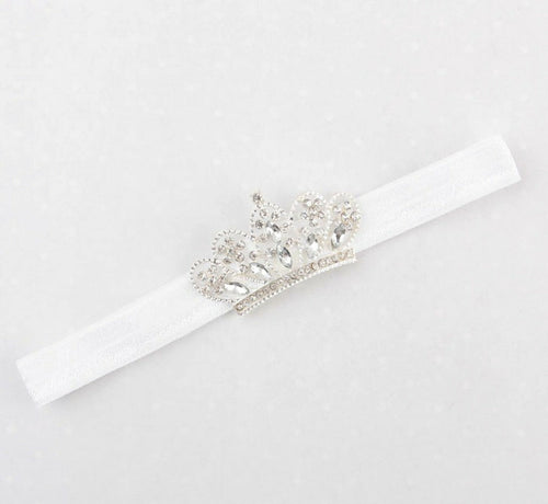 Girls Kids Baby Princess Party Crystal Shiny Crown Tiara elastic Hair Head Band #1 White
