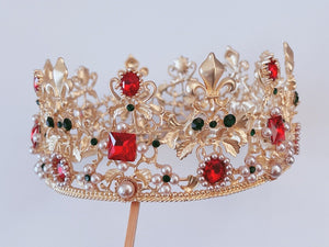 Women Gold Rhinestone Crystal Gem Queen Retro Hair Headband Royal Crown Tiara
