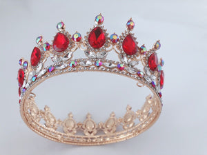 Women Red Rhinestone Crystal Bride Queen PROM Hair Headband Crown Tiara