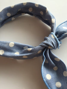 Lady Girls Kids Child Blue Denim Dots Ear Bow Party Hair Head band Headband Hoop