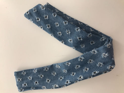 Women Girl Retro 70' 80' Ripped Blue Denim wire Bow bunny hair wrap tie headband