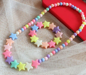 Girl Kid child Colorful Heart Star Necklace Bracelet Set Christmas Birthday Gift