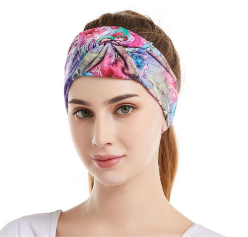 Women Girl Yoga Party Pink Retro Elastic Hair head band Headband Wide Bandana