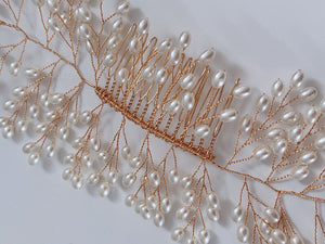 Women Prom dance headpiece Bride wedding Hair Styling Gold Pearl Comb Pin