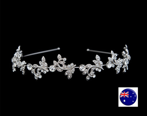 Women Silver Wedding Bride Crystal Rhinestone Leaf Bling Hair Headband Hoop