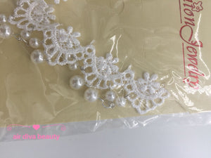 Women boho White Wedding Bride Crystal Lace Pearl Party Forehead Hair Headband