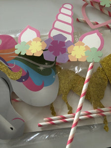 Girl Kids Unicorn pony rainbow Birthday Party Selfie Photo Booth Prop Game Signs