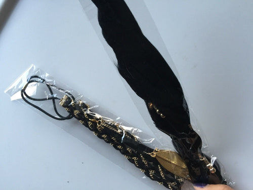 Women leaf suede leather Feather Bohemian boho Braided Chain hair band headband black