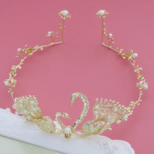 Women Girl Gold swan Wedding Bride Party Hair Headband Head Crown Tiara Prop